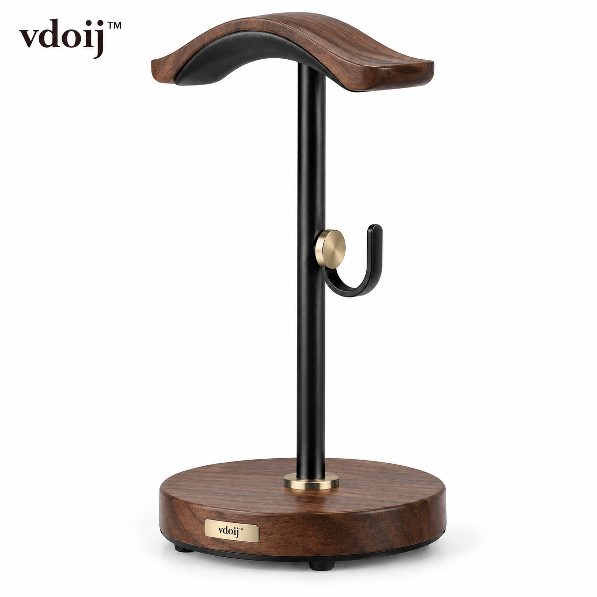 vdoij Walnut Headphone and Cable Dock on a white background