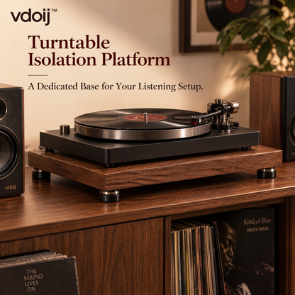 vdoij Walnut-Tone Turntable Isolation Platform styled beneath a turntable