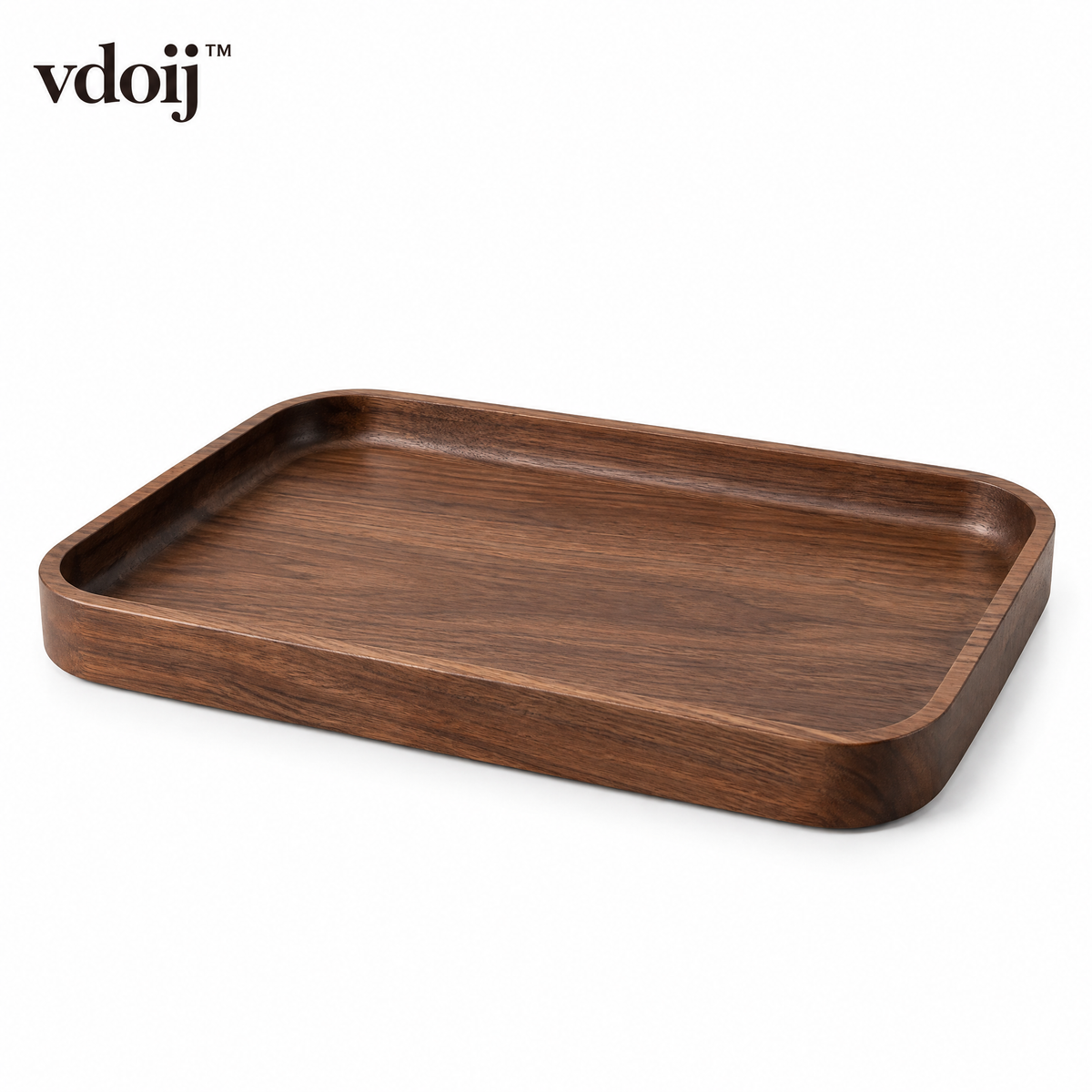 vdoij Walnut-Tone Turntable Catchall Tray on a white background