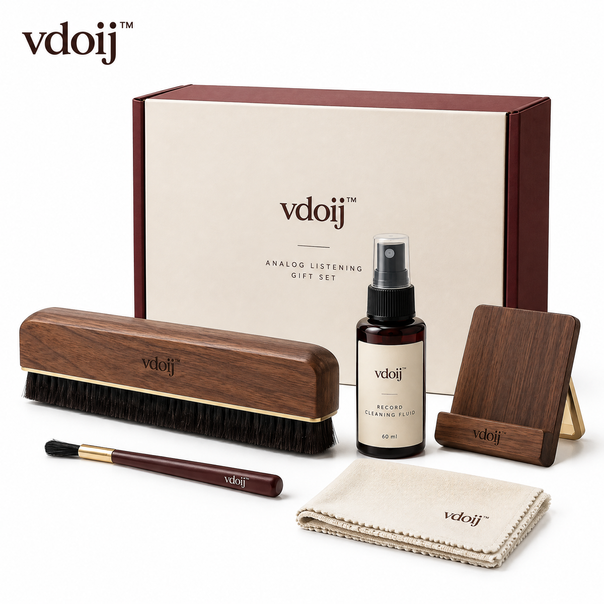vdoij Analog Listening Gift Set accessories and presentation box on a white background