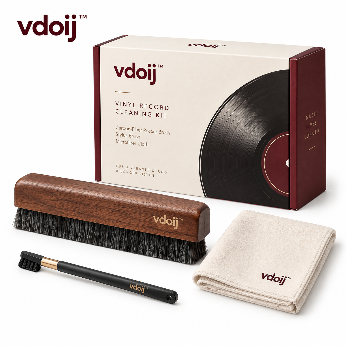 vdoij Carbon-Fiber Record Brush Set on a white background