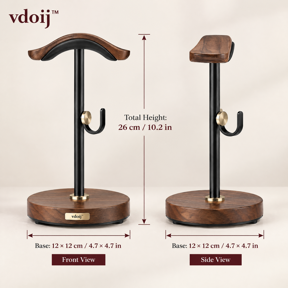 vdoij Walnut Headphone and Cable Dock dimensions: 10.2 inches high with a 4.7-inch base