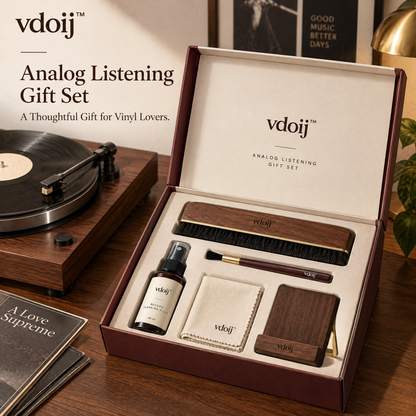 vdoij Analog Listening Gift Set open presentation box with record-care accessories