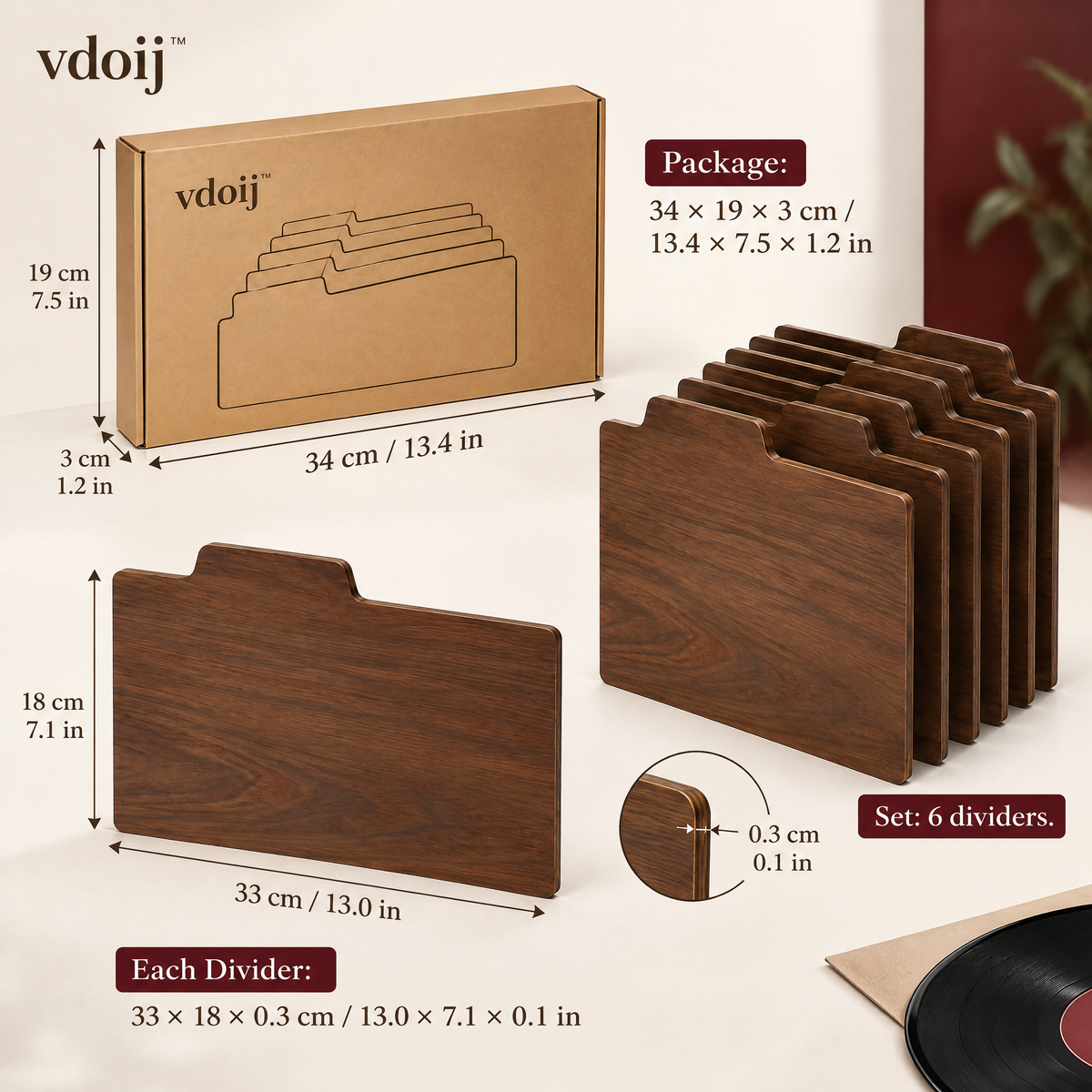 vdoij Collector’s Record Storage Dividers dimensions and six-piece set