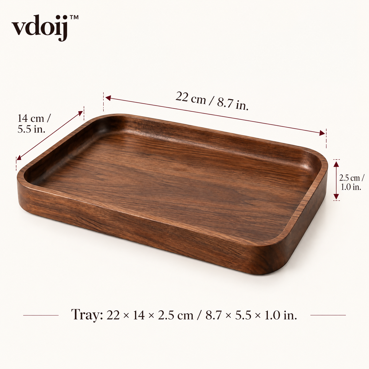 vdoij Walnut-Tone Turntable Catchall Tray dimensions: 8.7 by 5.5 by 1 inch