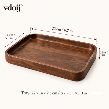 vdoij Walnut-Tone Turntable Catchall Tray dimensions: 8.7 by 5.5 by 1 inch