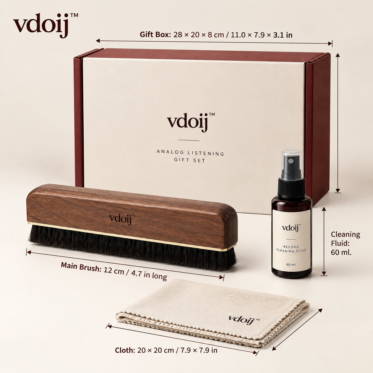 vdoij Analog Listening Gift Set dimensions and included accessory sizes